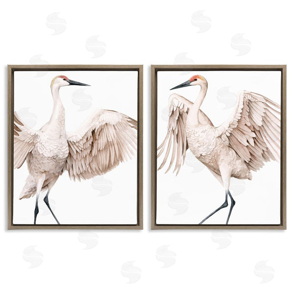 Stupell Industries Grace Popp | Simple White Crane Birds Standing Open Wings Wall Art