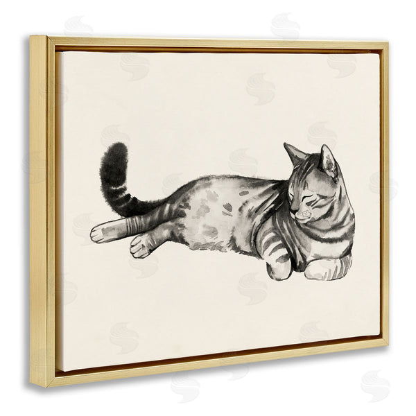 Stupell Industries Grace Popp | Sleeping Striped Cat Relaxed Pet