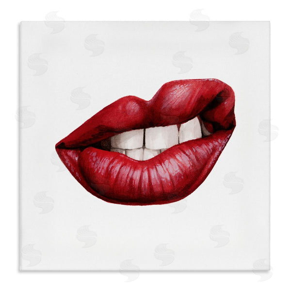 stupell industries Grace Popp | Sneering Lips Bold Emotion Red Lipstick Teeth Wall Art