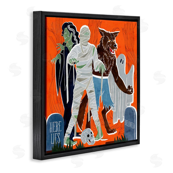 Stupell Industries Grace Popp | Spooky Halloween Monsters Orange Graveyard Ghost