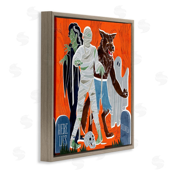 Stupell Industries Grace Popp | Spooky Halloween Monsters Orange Graveyard Ghost
