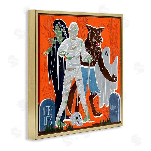 Stupell Industries Grace Popp | Spooky Halloween Monsters Orange Graveyard Ghost