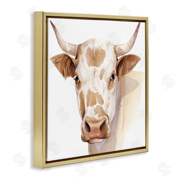 Stupell Industries Grace Popp | Spotted Brown Cow Portrait Soft Tones
