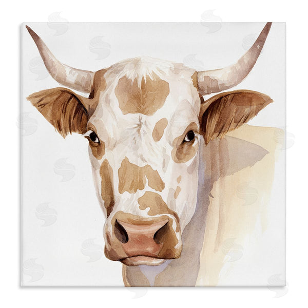 stupell industries Grace Popp | Spotted Brown Cow Portrait Soft Tones