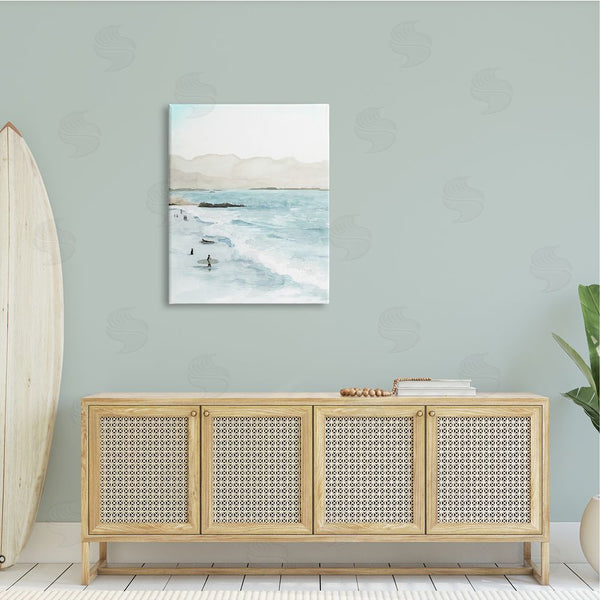 Stupell Industries Grace Popp | Surfing Shoreline Sea Waves Foggy Mountains Wall Art