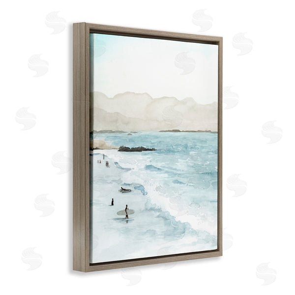 Stupell Industries Grace Popp | Surfing Shoreline Sea Waves Foggy Mountains Wall Art