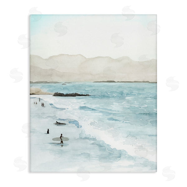 stupell industries Grace Popp | Surfing Shoreline Sea Waves Foggy Mountains Wall Art