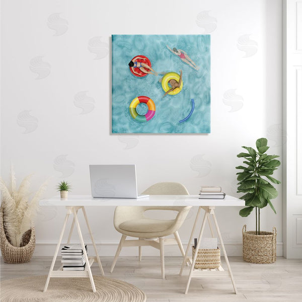Stupell Industries Grace Popp | Swimmers In Pool Inner Tube Cool Blue Water Wall Art