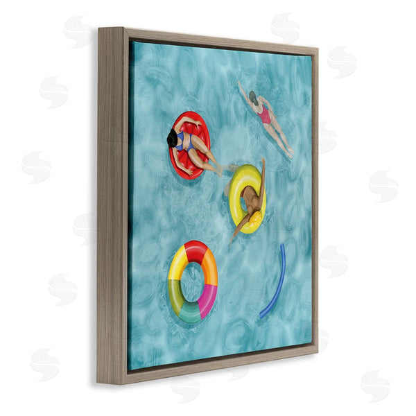 Stupell Industries Grace Popp | Swimmers In Pool Inner Tube Cool Blue Water Wall Art