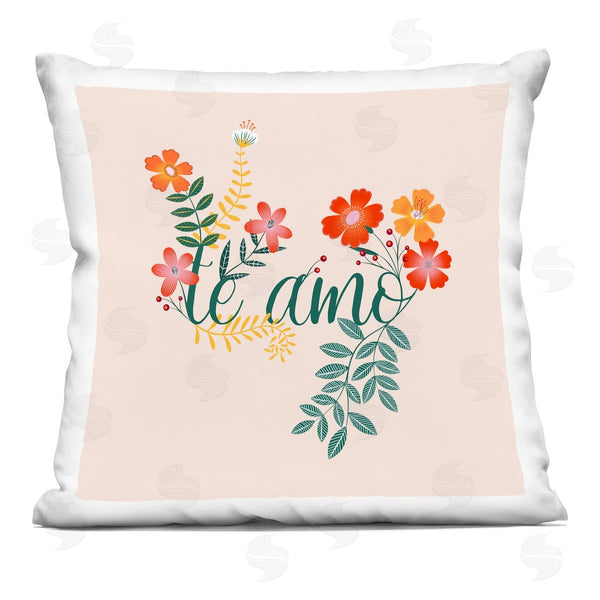 stupell industries Grace Popp | Te Amo Romantic Botanical Flower Blossoms Saying Printed Throw Pillow