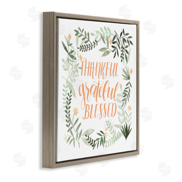 Stupell Industries Grace Popp | Thankful Grateful Blessed Phrase Soft Green Floral Plants