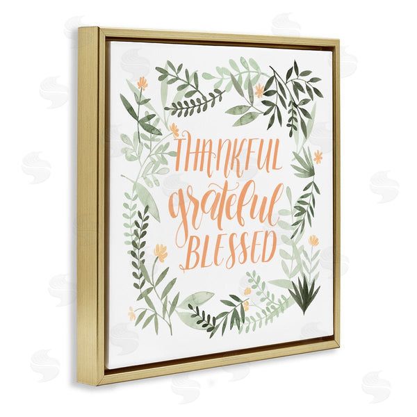 Stupell Industries Grace Popp | Thankful Grateful Blessed Phrase Soft Green Floral Plants