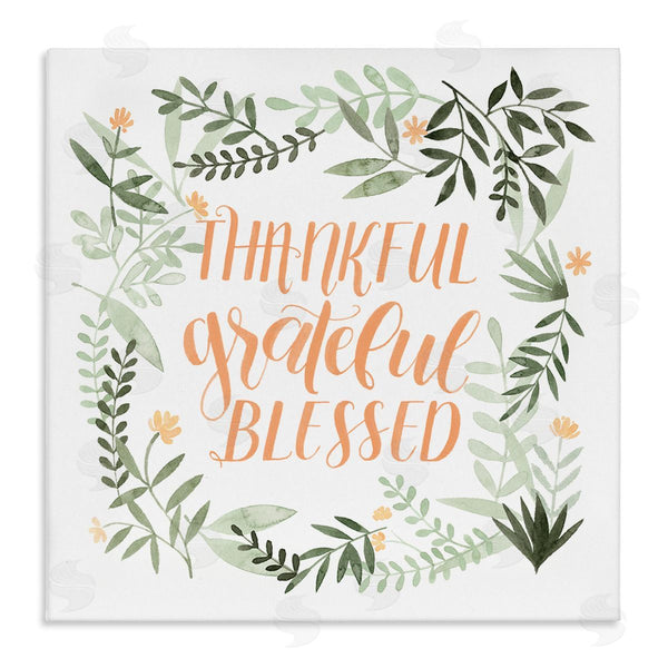 stupell industries Grace Popp | Thankful Grateful Blessed Phrase Soft Green Floral Plants