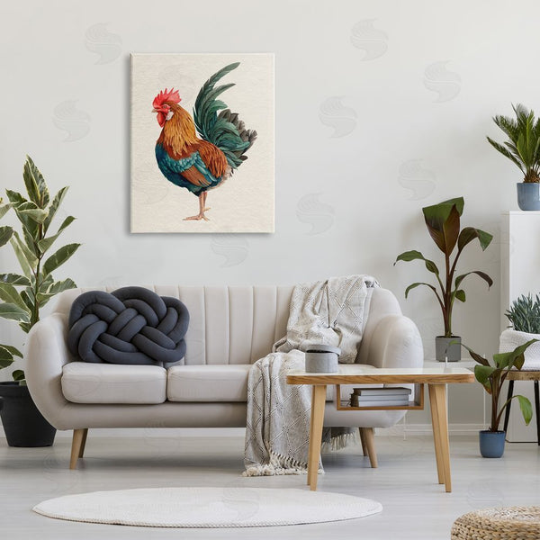 Stupell Industries Grace Popp | Traditional Morning Rooster Illustration Elegant Bird Feathers Wall Art