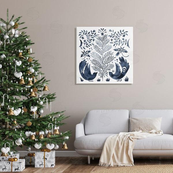 Stupell Industries Grace Popp | Tranquil Blue Birds Botanical Holiday Tree Design Wall Art