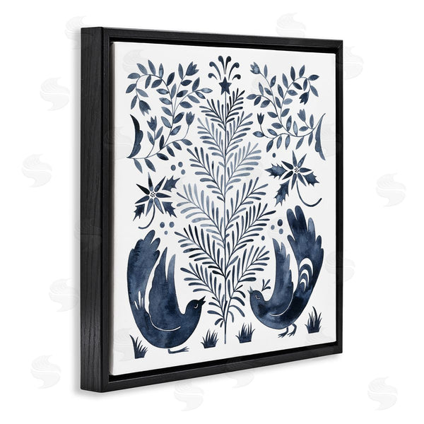Stupell Industries Grace Popp | Tranquil Blue Birds Botanical Holiday Tree Design Wall Art