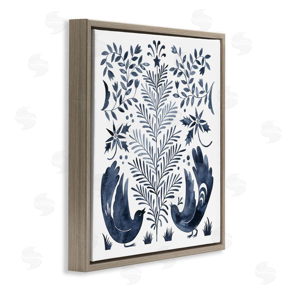 Stupell Industries Grace Popp | Tranquil Blue Birds Botanical Holiday Tree Design Wall Art