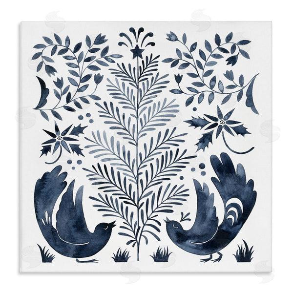 stupell industries Grace Popp | Tranquil Blue Birds Botanical Holiday Tree Design Wall Art