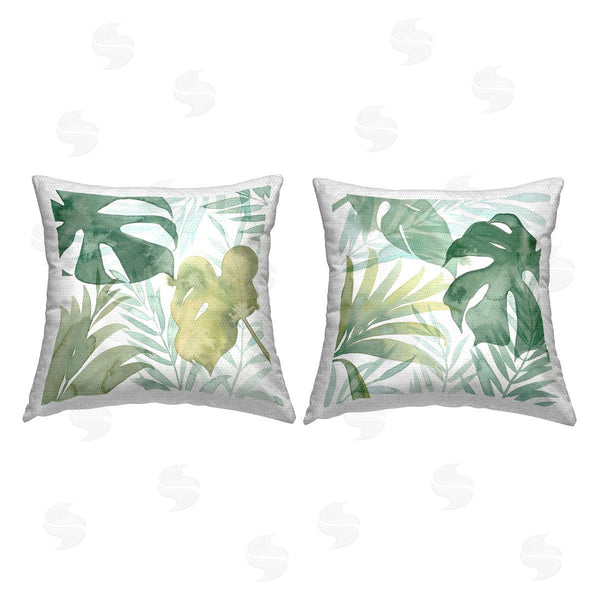 Stupell Industries Grace Popp | Tropical Green Leaves Pattern Printed Throw Pillow Set