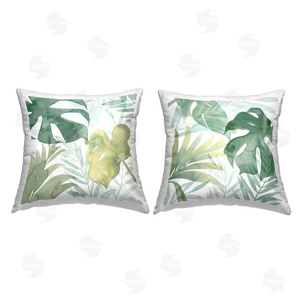 stupell industries Grace Popp | Tropical Green Leaves Pattern Printed Throw Pillow Set
