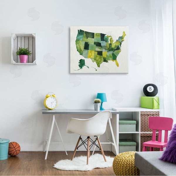 Stupell Industries Grace Popp | United States Green Watercolor Map Modern Painting Wall Art
