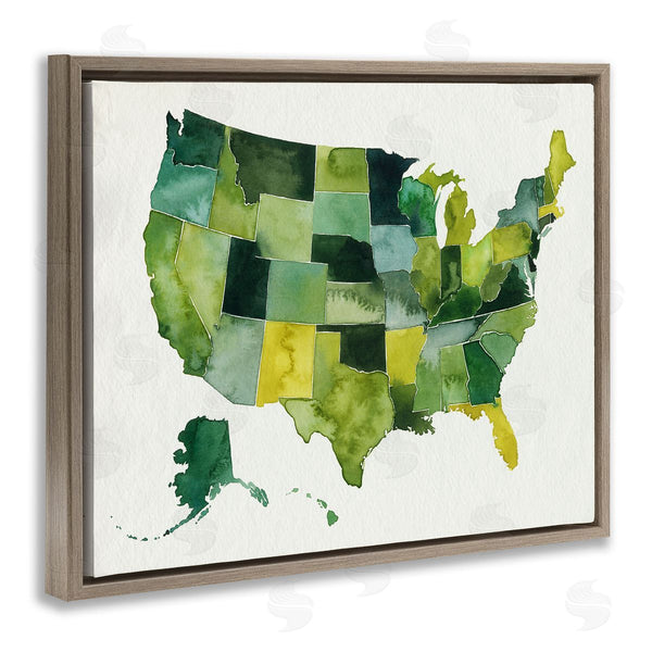 Stupell Industries Grace Popp | United States Green Watercolor Map Modern Painting Wall Art