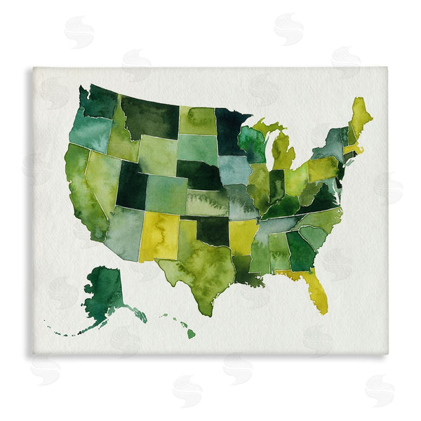 stupell industries Grace Popp | United States Green Watercolor Map Modern Painting Wall Art