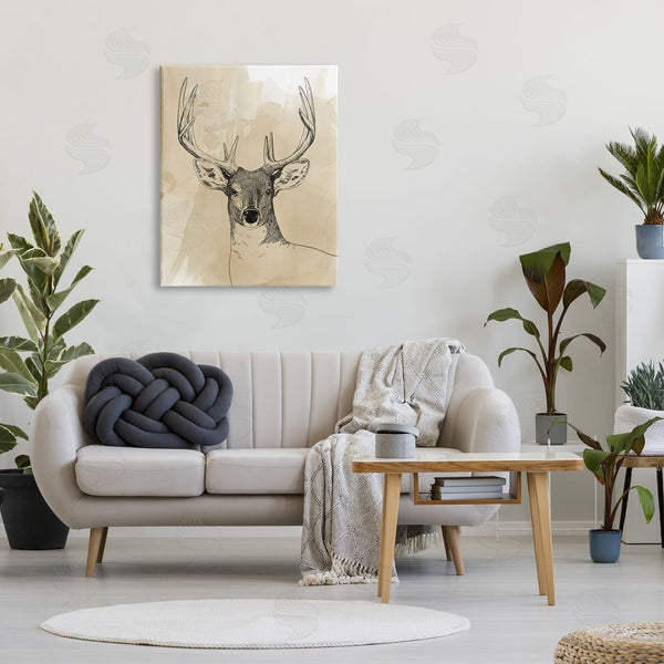 Stupell Industries Grace Popp | Wild Buck Portrait Forest Animal Illustration Watercolor Pattern Wall Art