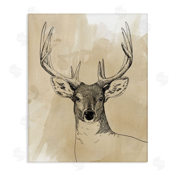 stupell industries Grace Popp | Wild Buck Portrait Forest Animal Illustration Watercolor Pattern Wall Art
