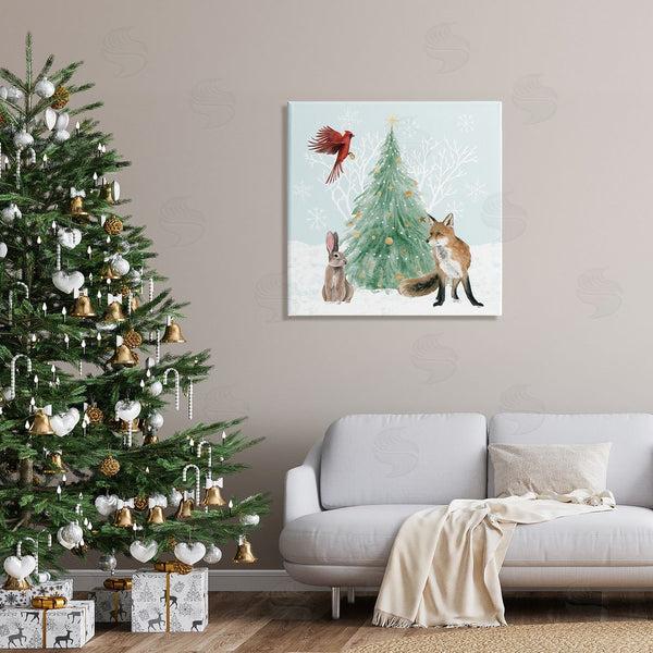 Stupell Industries Grace Popp | Wintery Wildlife Decorated Christmas Tree Snowflakes Wall Art