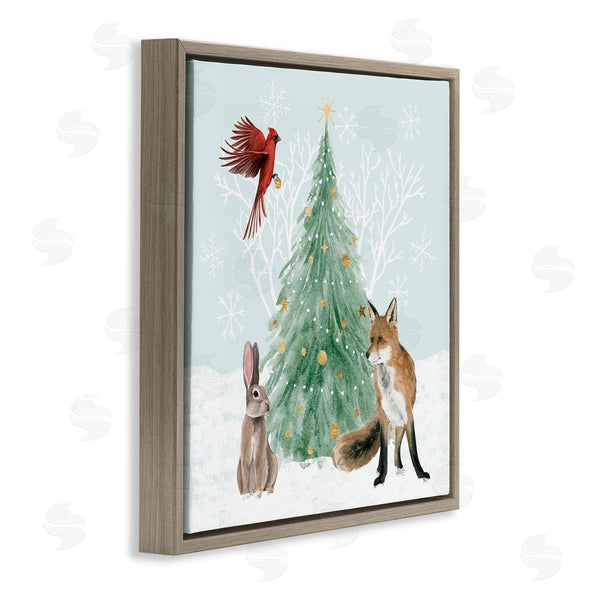 Stupell Industries Grace Popp | Wintery Wildlife Decorated Christmas Tree Snowflakes Wall Art