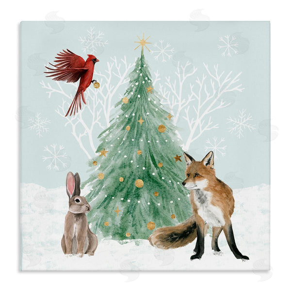 stupell industries Grace Popp | Wintery Wildlife Decorated Christmas Tree Snowflakes Wall Art