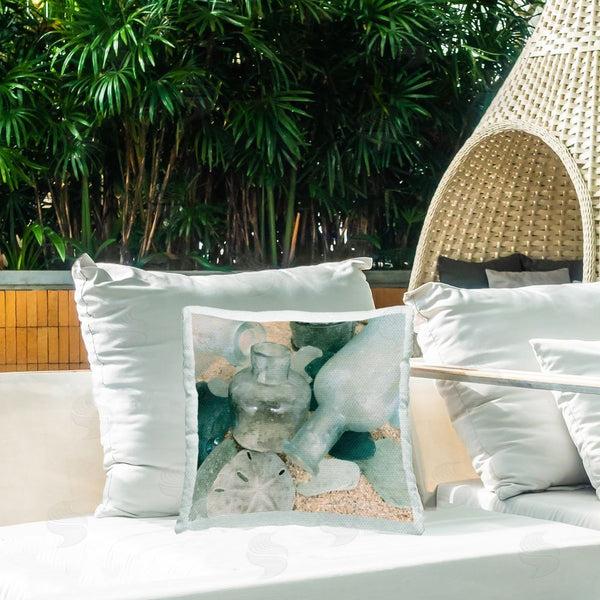 Stupell Industries Graffi*tee Studios | Beach Seaglass & Bottles Printed Throw Pillow