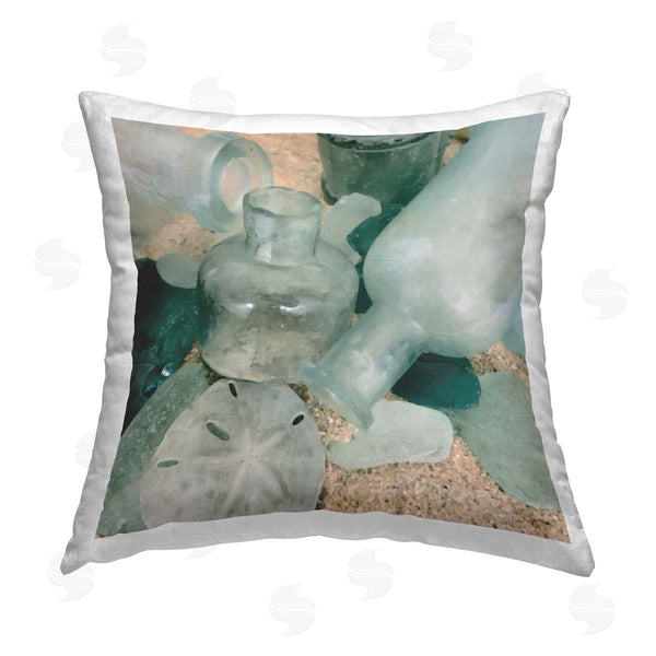 stupell industries Graffi*tee Studios | Beach Seaglass & Bottles Printed Throw Pillow