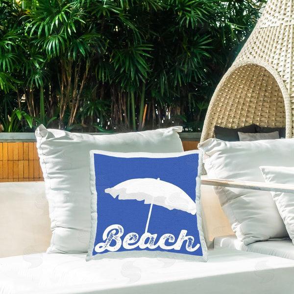 Stupell Industries Graffi*tee Studios | Beach Umbrella On Blue Printed Throw Pillow