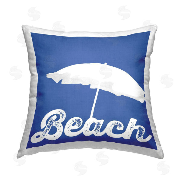 stupell industries Graffi*tee Studios | Beach Umbrella on Blue Printed Throw Pillow