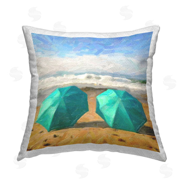 Stupell Industries Graffi*Tee Studios | Beach Umbrellas Ocean Waves Printed Throw Pillow