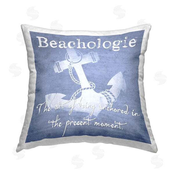 stupell industries Graffi*Tee Studios | Beachologie Anchored in Present Printed Throw Pillow