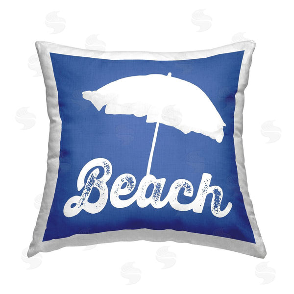stupell industries Graffi*Tee Studios | Blue Beach Umbrella Phrase Printed Throw Pillow