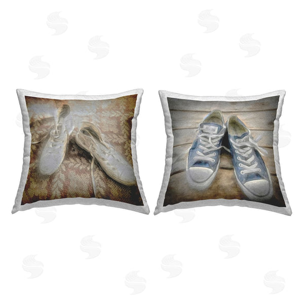 Stupell Industries Graffi*tee Studios | Blue & White Classic Sneakers Printed Throw Pillow Set