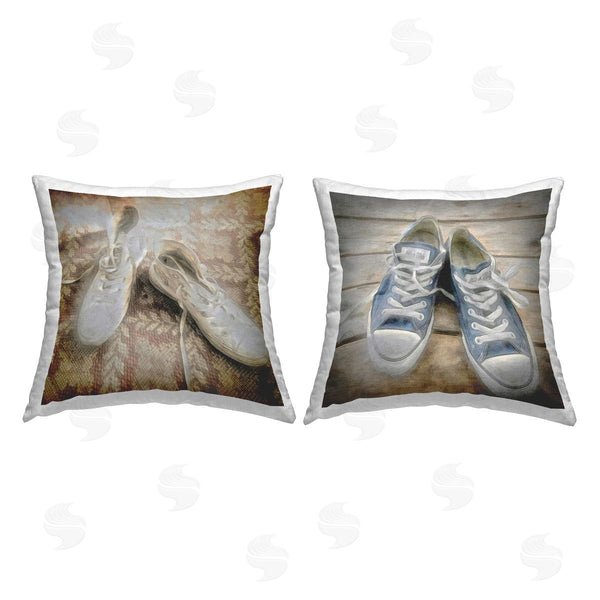 stupell industries Graffi*tee Studios | Blue & White Classic Sneakers Printed Throw Pillow Set