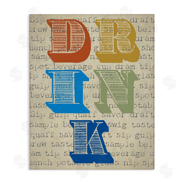 stupell industries Graffi*tee Studios | Drink Antique Stamp Style Typography Kitchen Words Wall Art