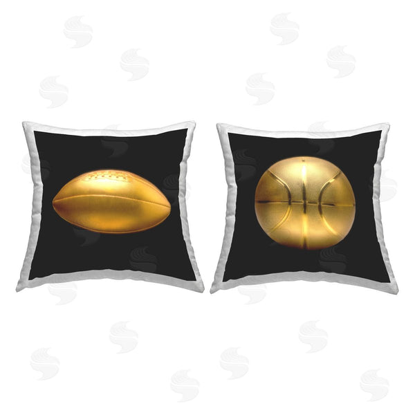 stupell industries Graffi*tee Studios | Gold Football & Basketball Printed Throw Pillow Set