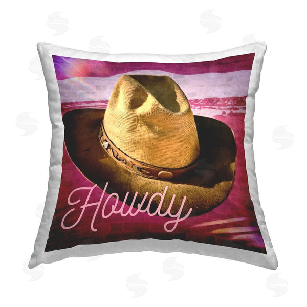 stupell industries Graffi*tee Studios | Howdy Cowboy Hat on Pink Printed Throw Pillow