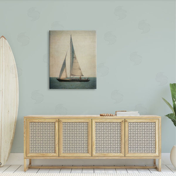 Stupell Industries Graffi*tee Studios | Lone Sailboat People Relaxing Quiet Ocean Landscape Wall Art