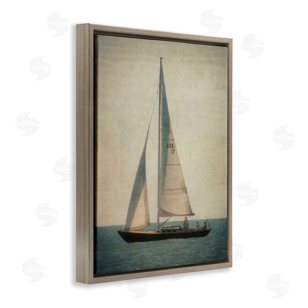 Stupell Industries Graffi*tee Studios | Lone Sailboat People Relaxing Quiet Ocean Landscape Wall Art
