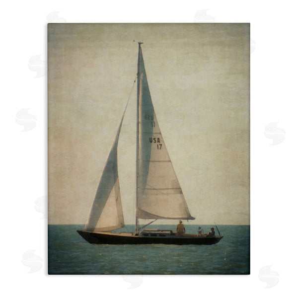 stupell industries Graffi*tee Studios | Lone Sailboat People Relaxing Quiet Ocean Landscape Wall Art