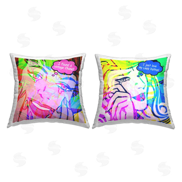stupell industries Graffi*tee Studios | Modern Comic Fashion Girls Printed Throw Pillow Set