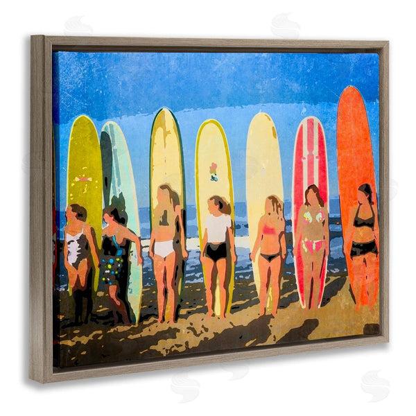 Stupell Industries Graffi*tee Studios | Modern Pop Style Women Surfing Ocean Sports Wall Art
