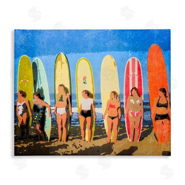 stupell industries Graffi*tee Studios | Modern Pop Style Women Surfing Ocean Sports Wall Art